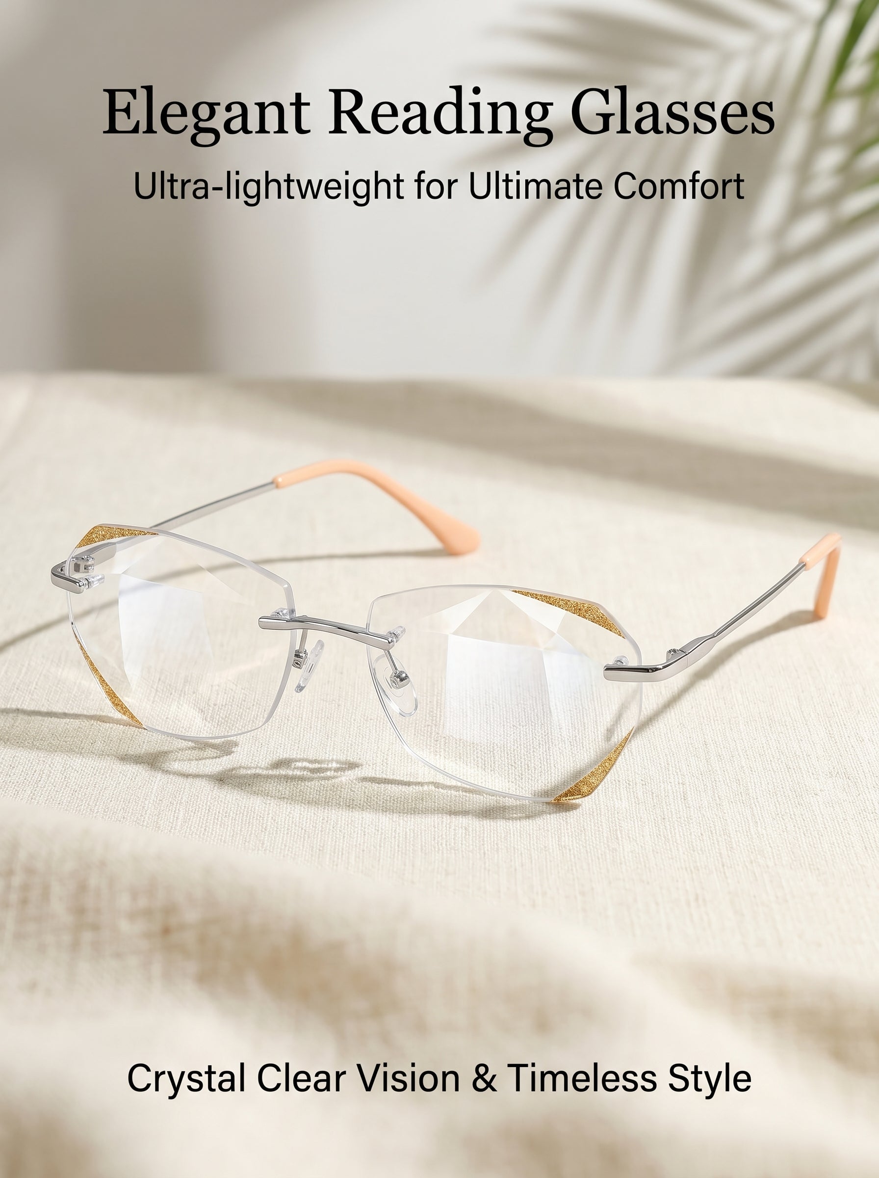 High-End Titanium Alloy Frameless Reading Glasses With Beveled Edges