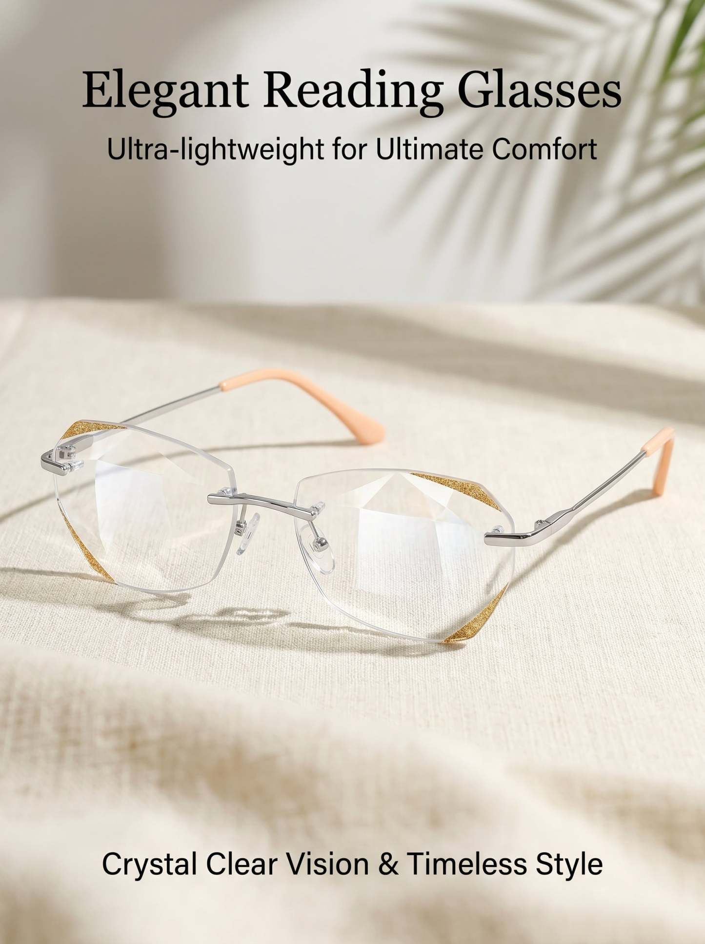 High-End Titanium Alloy Frameless Reading Glasses With Beveled Edges