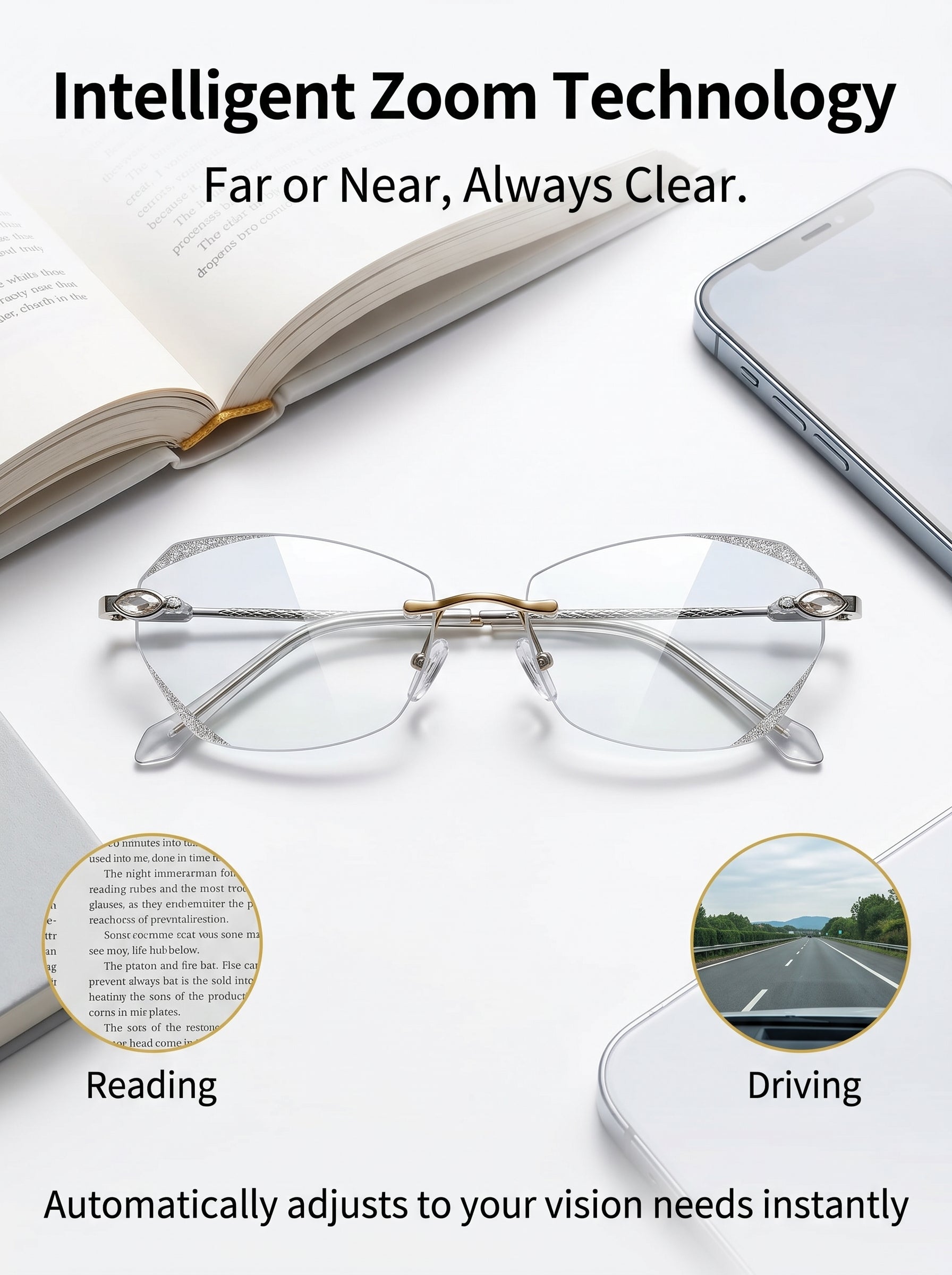 High-End Titanium Alloy Frameless Reading Glasses With Beveled Edges