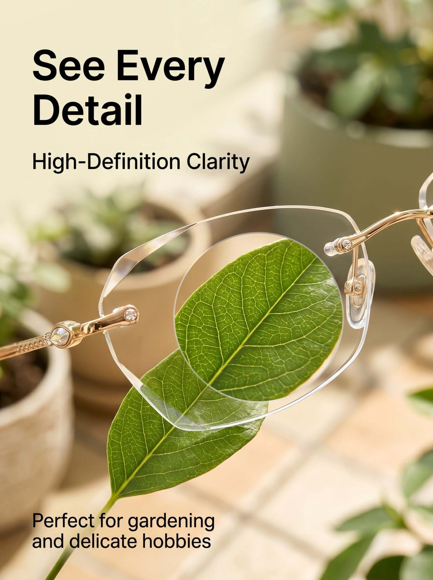 High-End Titanium Alloy Frameless Reading Glasses With Beveled Edges