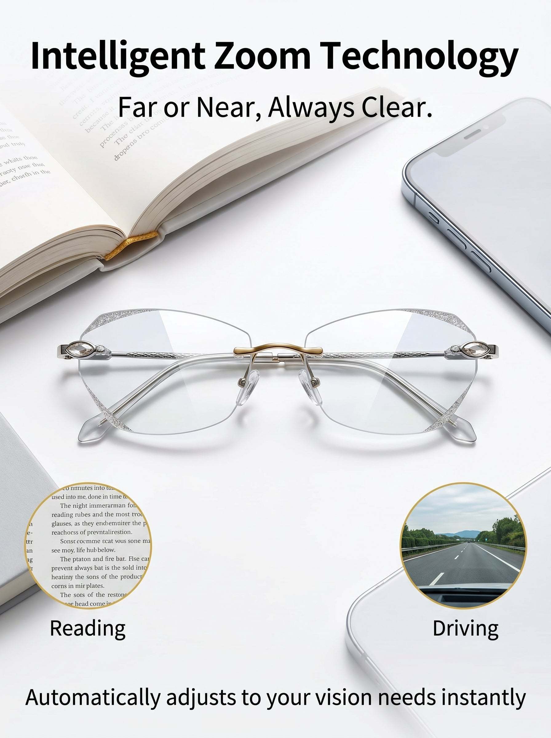High-End Titanium Alloy Frameless Reading Glasses With Beveled Edges