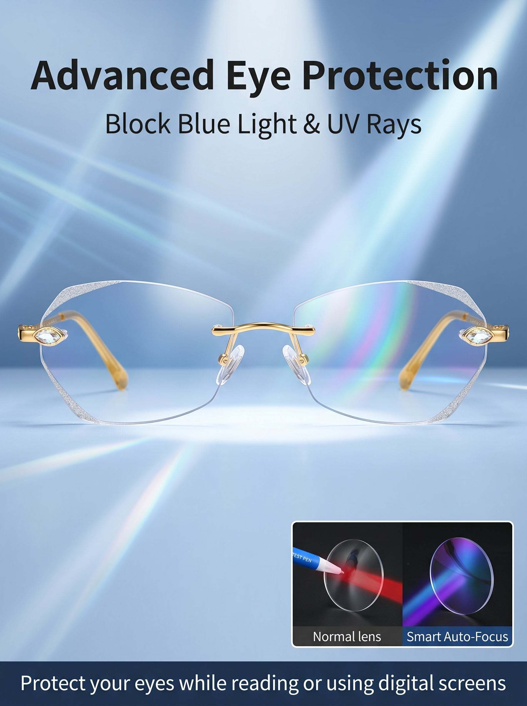 High-End Titanium Alloy Frameless Reading Glasses With Beveled Edges