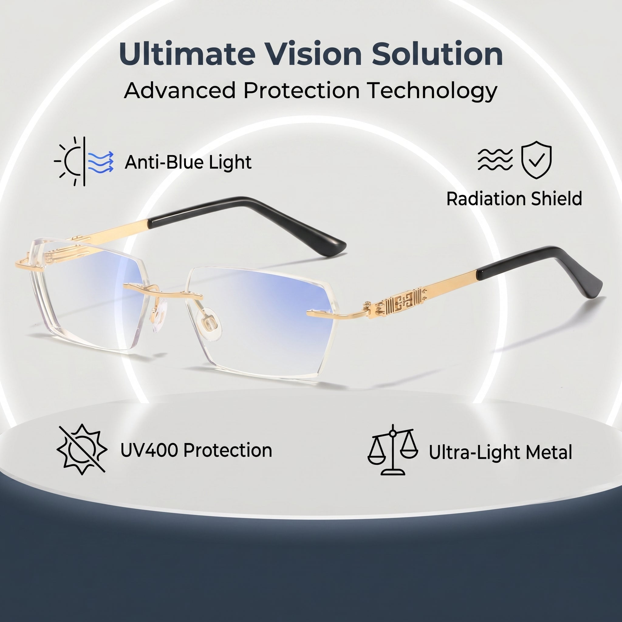Metal Frameless Highgrade Reading Glasses - Blocks Blue Light, Radiation, And ultraviolet rays, Relieves Eye Fatigue