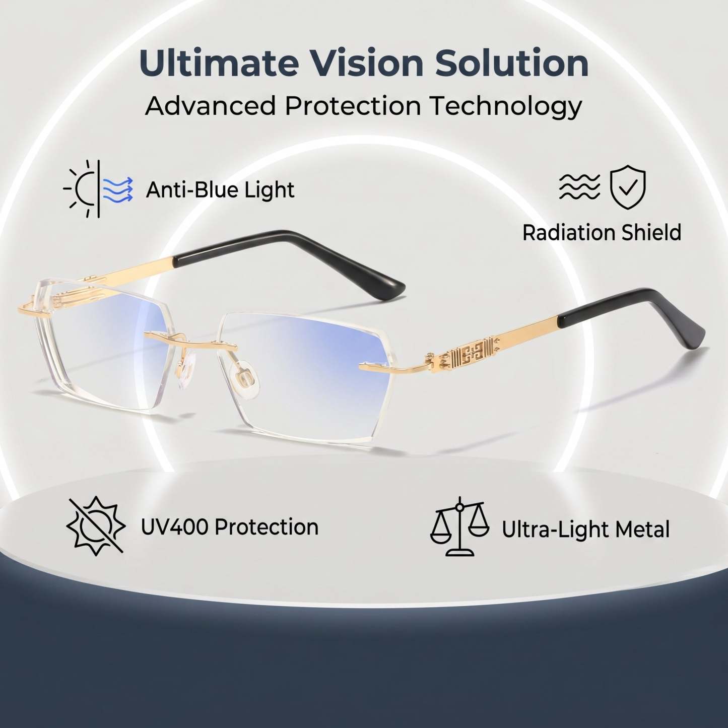 Metal Frameless Highgrade Reading Glasses - Blocks Blue Light, Radiation, And ultraviolet rays, Relieves Eye Fatigue