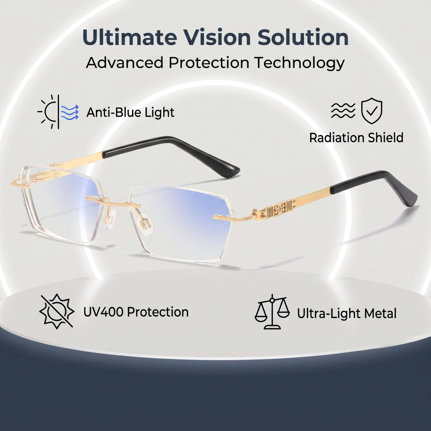 Metal Frameless Highgrade Reading Glasses - Blocks Blue Light, Radiation, And ultraviolet rays, Relieves Eye Fatigue