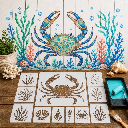 Reusable Ocean Octopus Mural Stencil Set | Bring Plain Walls & Fences to Life with a Bold Underwater Scene