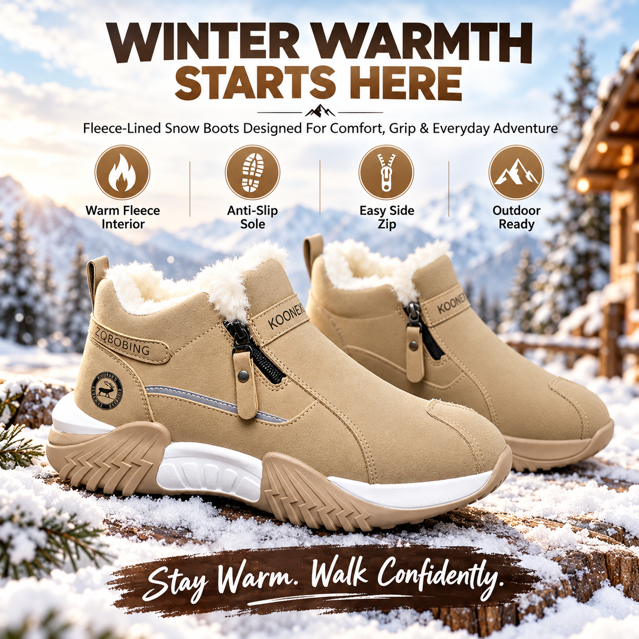 Warm Fleece Winter Snow Boots