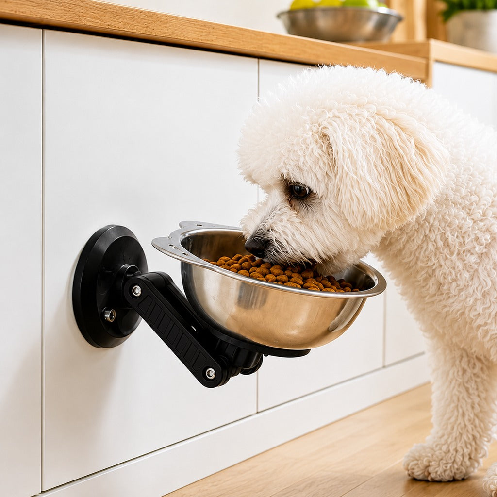 No-Drill Wall-Mounted Pet Bowl for Small Dogs & Cats - Elevated Feeding for Cleaner Floors