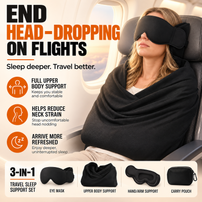3-in-1 Travel Sleep Support System – Head Support, Eye Mask & Arm Rest