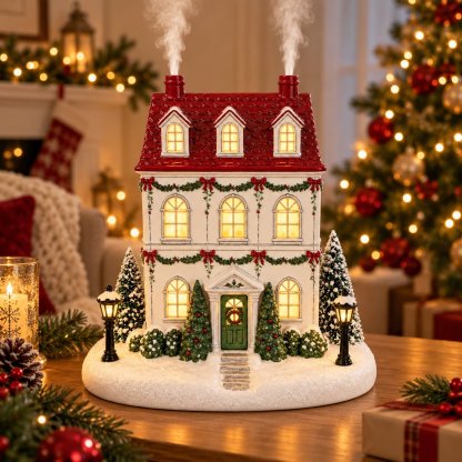 Christmas House Aroma Diffuser – Gentle Mist & Glowing Windows