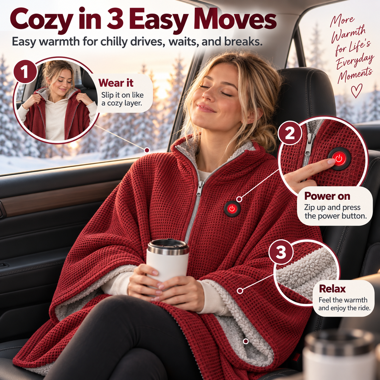 Wearable heated blanket lifestyle and use instructions