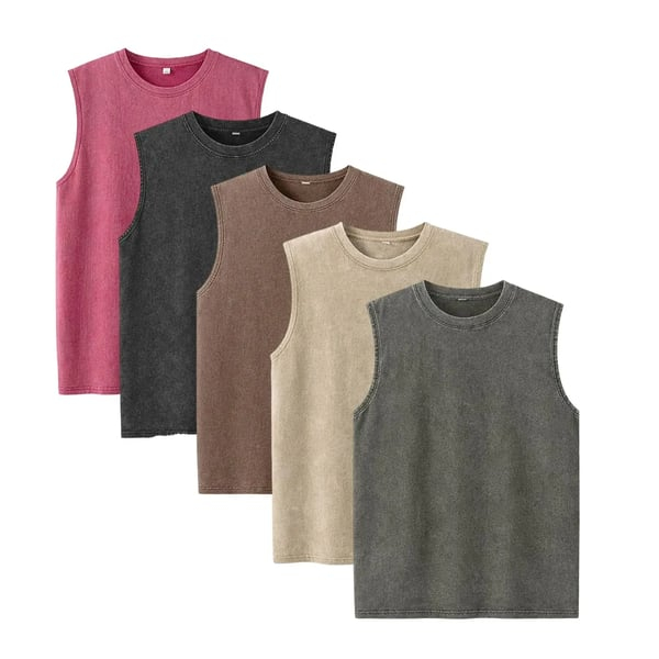 Men's 5-Pack Vintage Washed Sleeveless Tank Tops(5 Pack, 4XL)