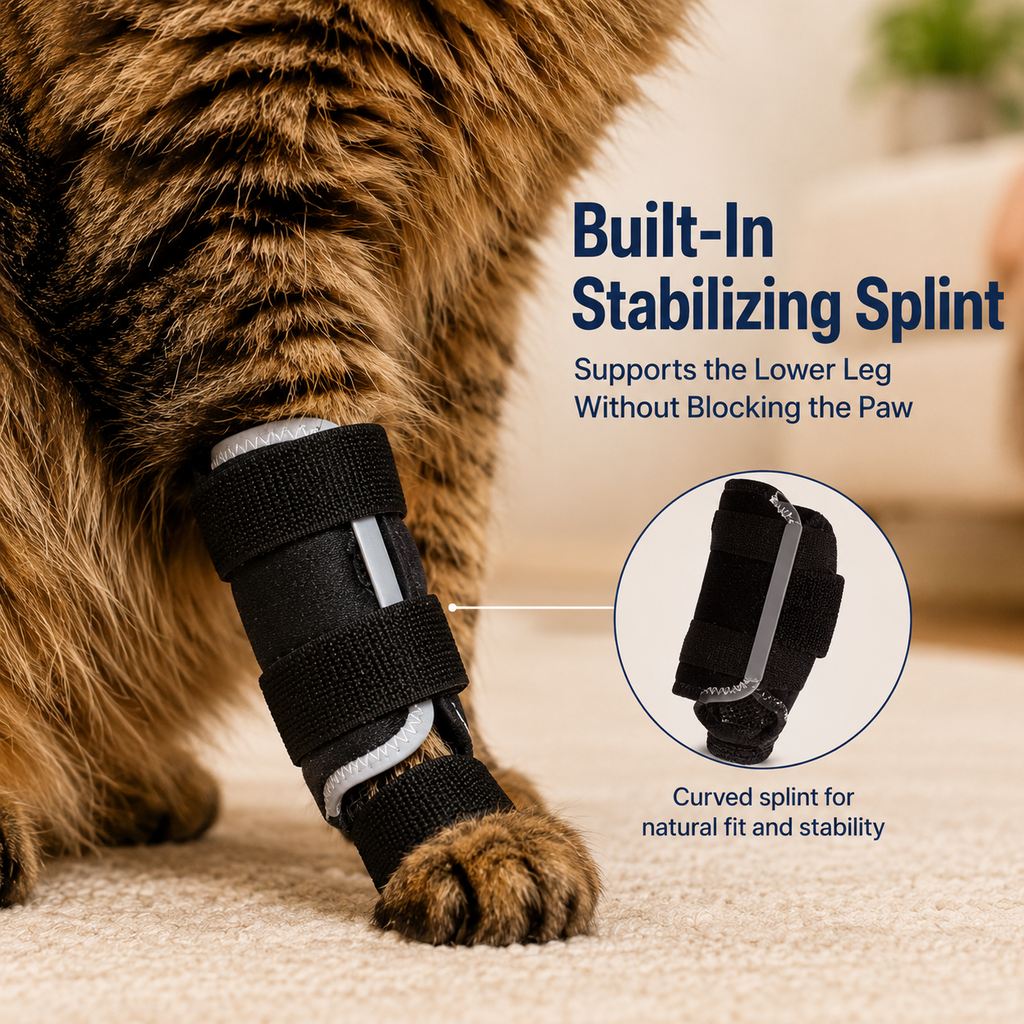 Cat Leg Support Brace for Recovery Care - Adjustable Front or Hind Leg Splint for Weak Legs