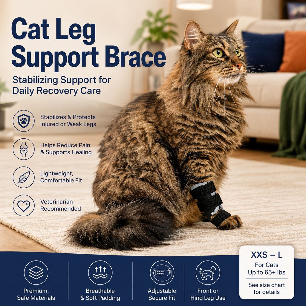 Cat Leg Support Brace for Recovery Care - Adjustable Front or Hind Leg Splint for Weak Legs