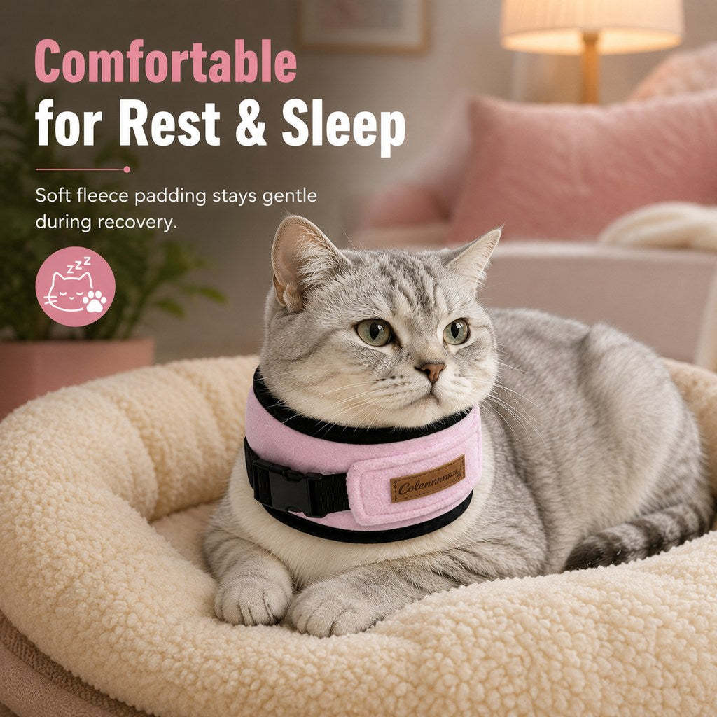 Soft Cat Recovery Collar for Post-Surgery Care - Adjustable Anti-Lick Fleece Neck Wrap