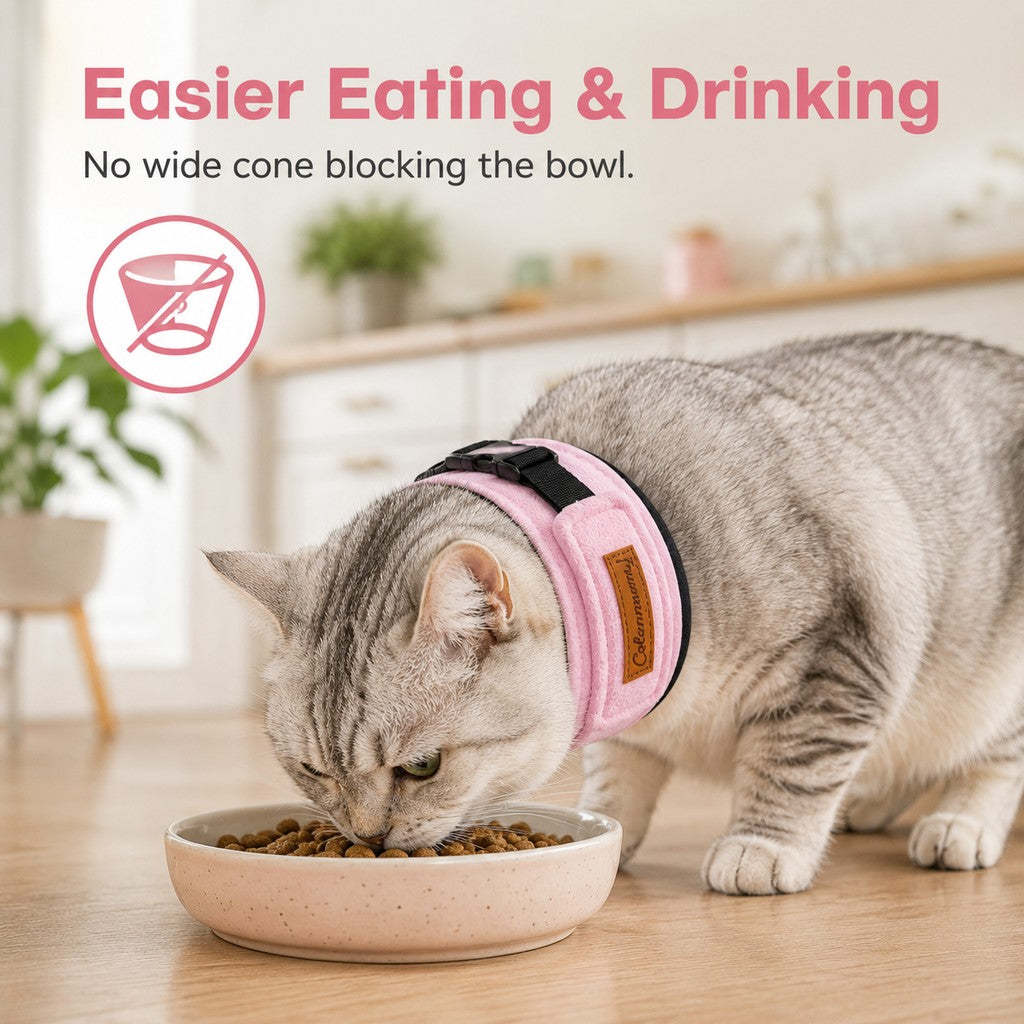 Soft Cat Recovery Collar for Post-Surgery Care - Adjustable Anti-Lick Fleece Neck Wrap