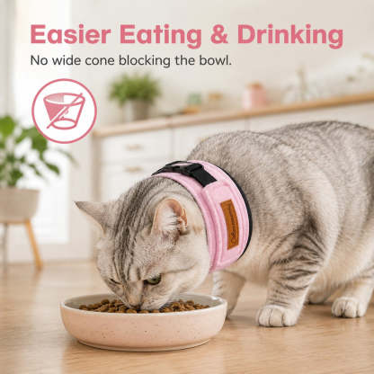 Soft Cat Recovery Collar for Post-Surgery Care - Adjustable Anti-Lick Fleece Neck Wrap
