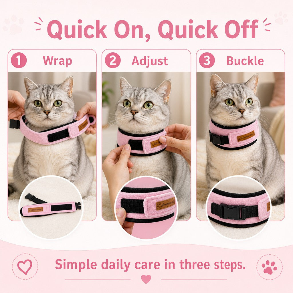 Soft Cat Recovery Collar for Post-Surgery Care - Adjustable Anti-Lick Fleece Neck Wrap