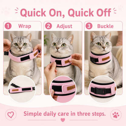 Soft Cat Recovery Collar for Post-Surgery Care - Adjustable Anti-Lick Fleece Neck Wrap