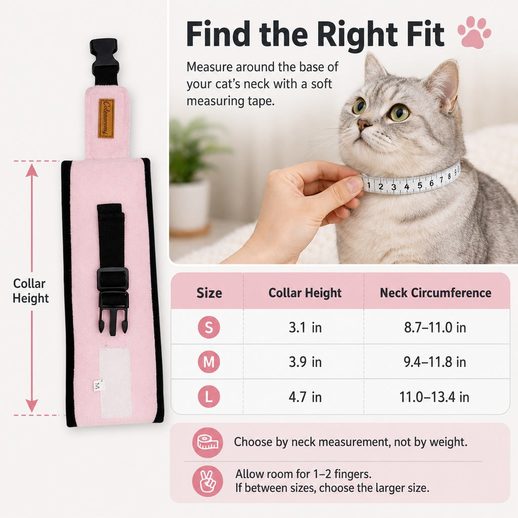 Soft Cat Recovery Collar for Post-Surgery Care - Adjustable Anti-Lick Fleece Neck Wrap