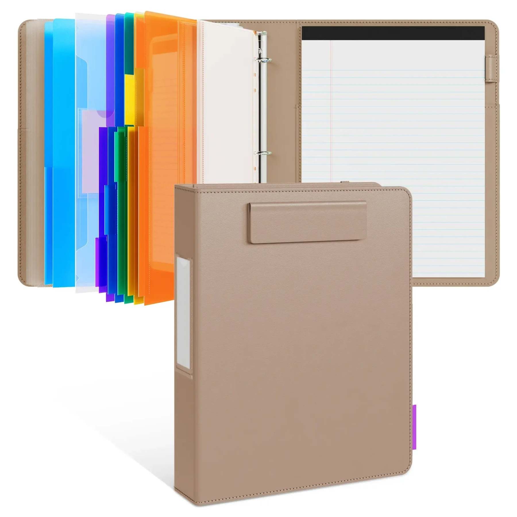 PU Leather Clipboard with Storage – 3-Ring Binder, Magnetic Clip, Removable Notepad & Expanding File