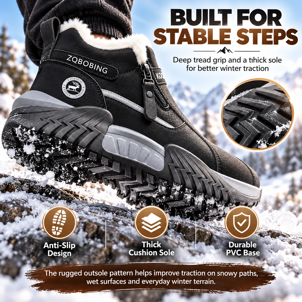 Warm Fleece Winter Snow Boots