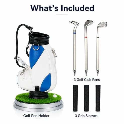 Golf Pen Holder + 3-Pen Set🏌️‍♂️Elevate Your Office Desk – A Hole-in-One for Style & Function