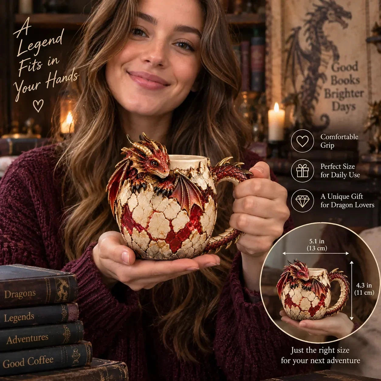 Dragon Egg Fantasy Sculpted Mug | 14oz Resin Coffee Cup for Dragon Lovers
