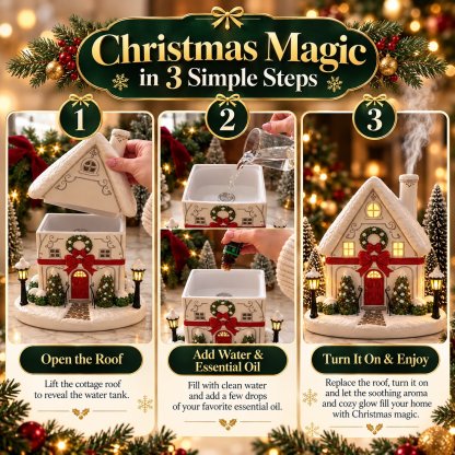 Christmas House Aroma Diffuser – Gentle Mist & Glowing Windows
