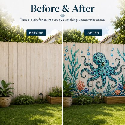 Reusable Ocean Octopus Mural Stencil Set | Bring Plain Walls & Fences to Life with a Bold Underwater Scene