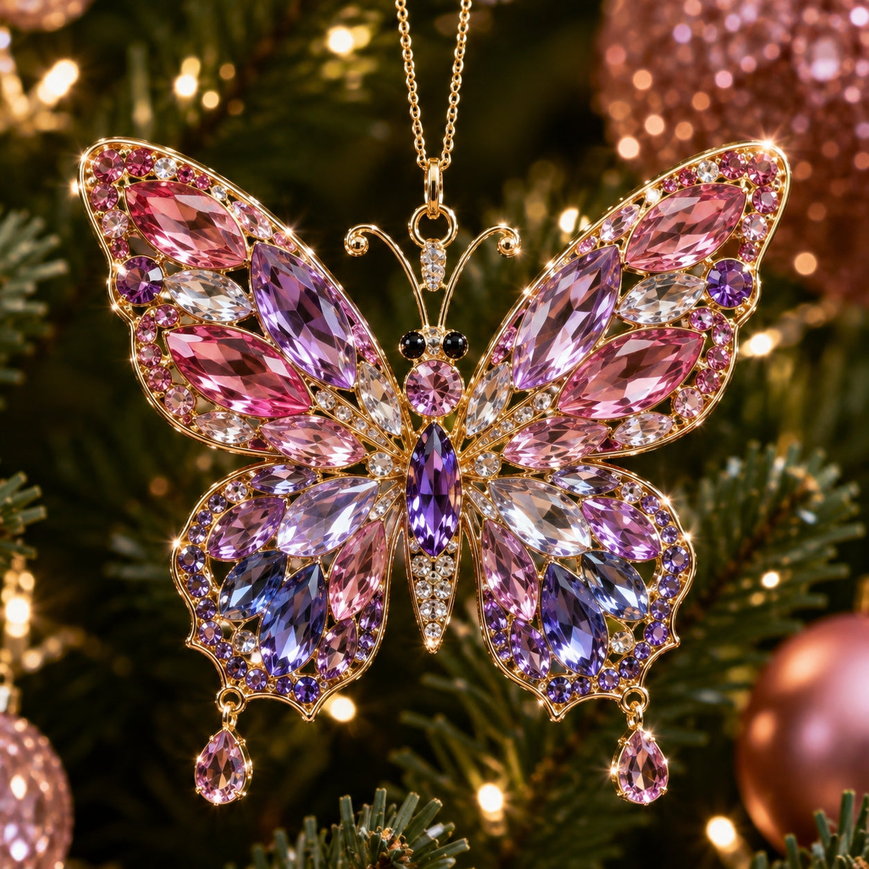 Luxury Crystal-Style Christmas Ornaments | Sparkling Gemstone Peacock, Butterfly & Bird Tree Decorations