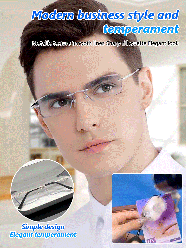 Metal Frameless Highgrade Reading Glasses - Blocks Blue Light, Radiation, And ultraviolet rays, Relieves Eye Fatigue