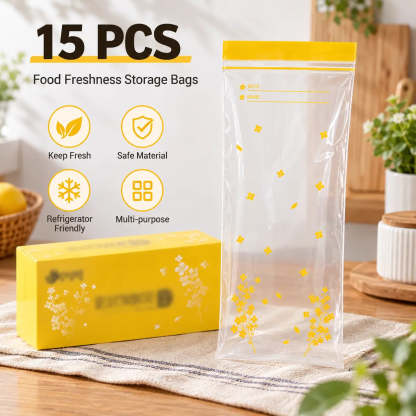 15-Pack Reusable Produce Storage Bags – Double-Seal Fridge Organizer Pouches