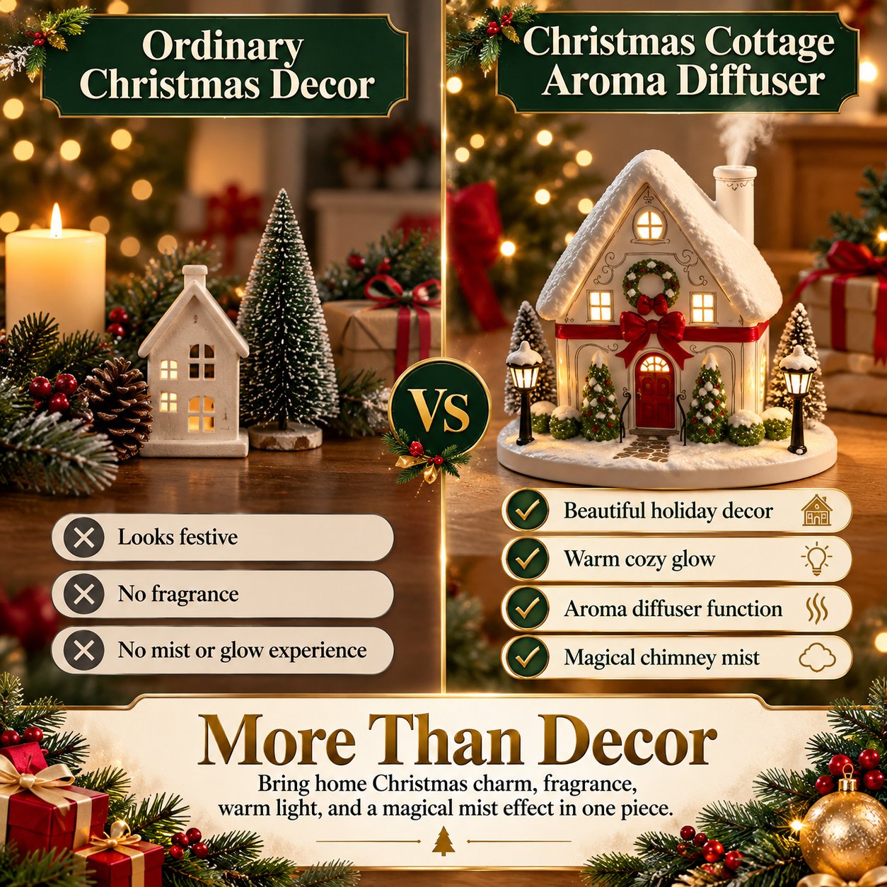 Christmas House Aroma Diffuser – Gentle Mist & Glowing Windows