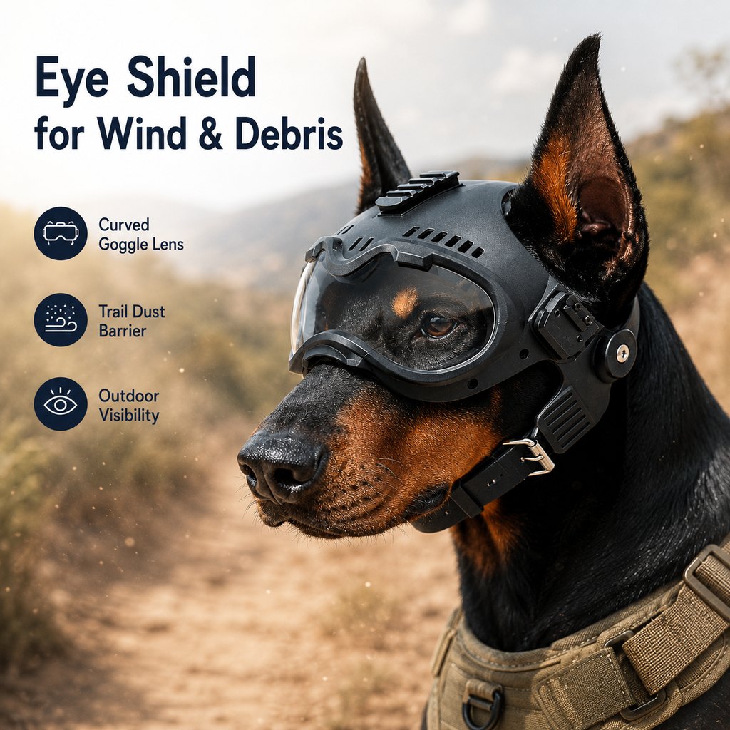 K9 Tactical-Style Dog Helmet with Goggles for Hiking & Outdoor Training - Helps Shield Eyes from Wind, Dust & Trail Debris