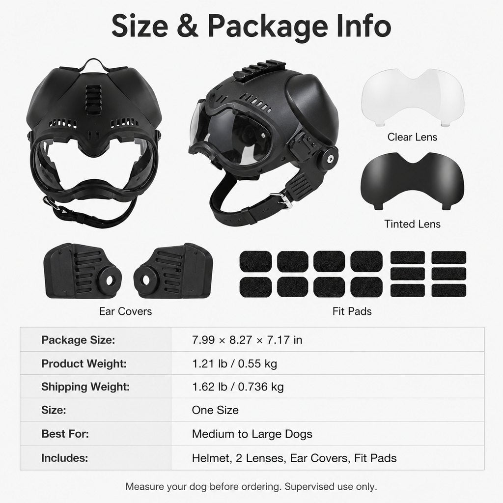 K9 Tactical-Style Dog Helmet with Goggles for Hiking & Outdoor Training - Helps Shield Eyes from Wind, Dust & Trail Debris