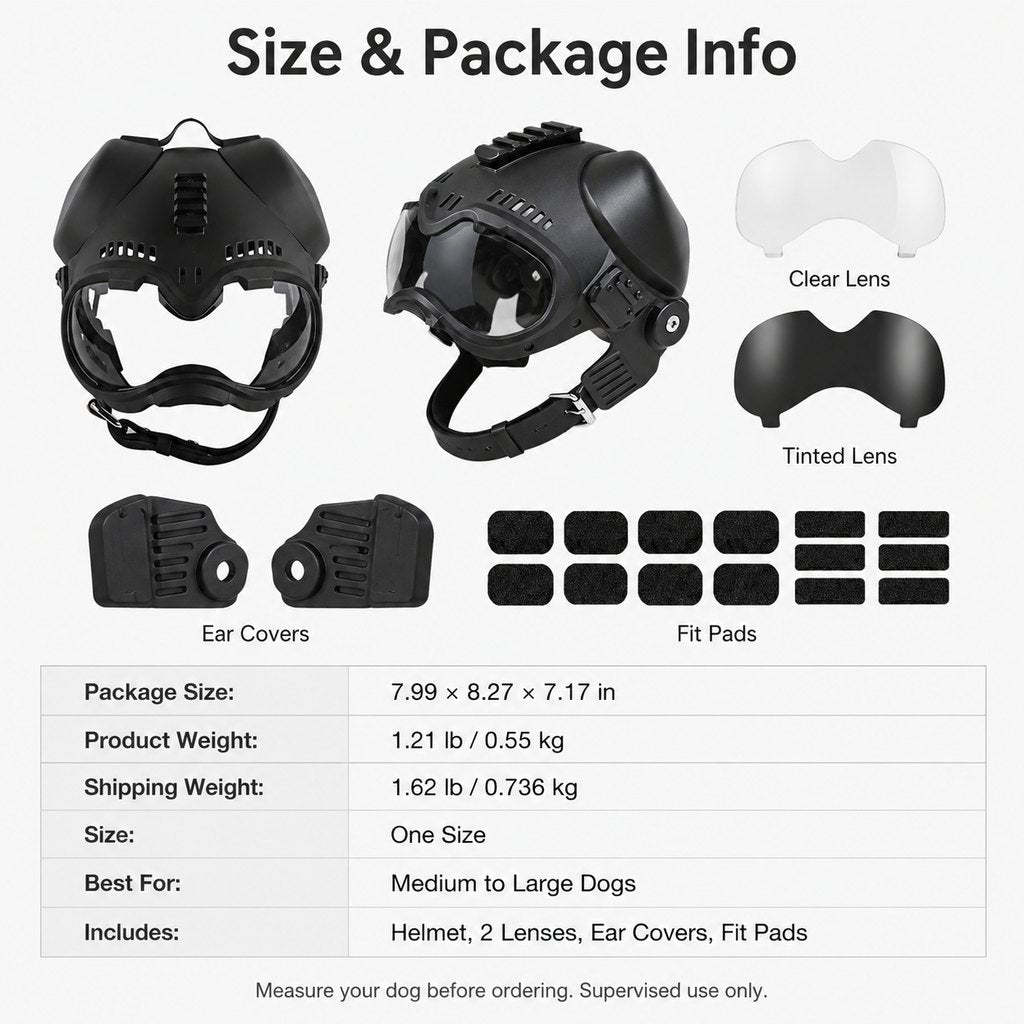 K9 Tactical-Style Dog Helmet with Goggles for Hiking & Outdoor Training - Helps Shield Eyes from Wind, Dust & Trail Debris