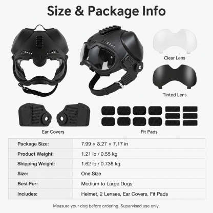 K9 Tactical-Style Dog Helmet with Goggles for Hiking & Outdoor Training - Helps Shield Eyes from Wind, Dust & Trail Debris