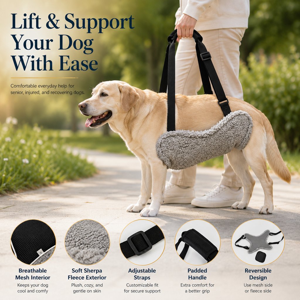 Dog Lift Support Sling for Stairs & Walks - Adjustable Mobility Harness for Senior Dogs with Weak Legs