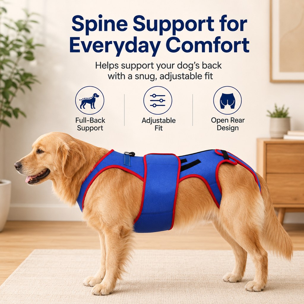 Dog Spine Support Vest for Senior & Recovery Dogs - Adjustable Back Support for Walking & Daily Mobility