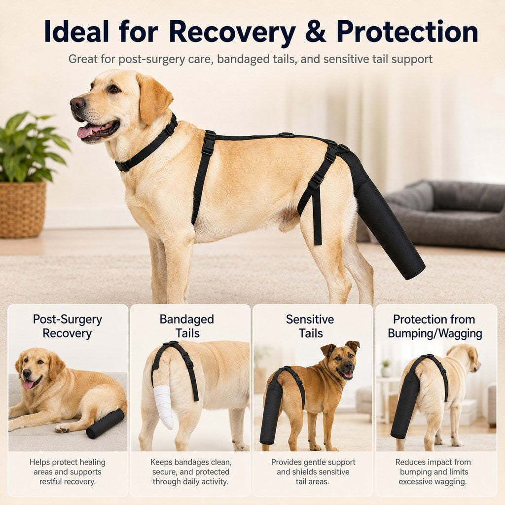Adjustable Dog Tail Protector for Recovery & Daily Walks - Padded Guard for Sensitive Tails