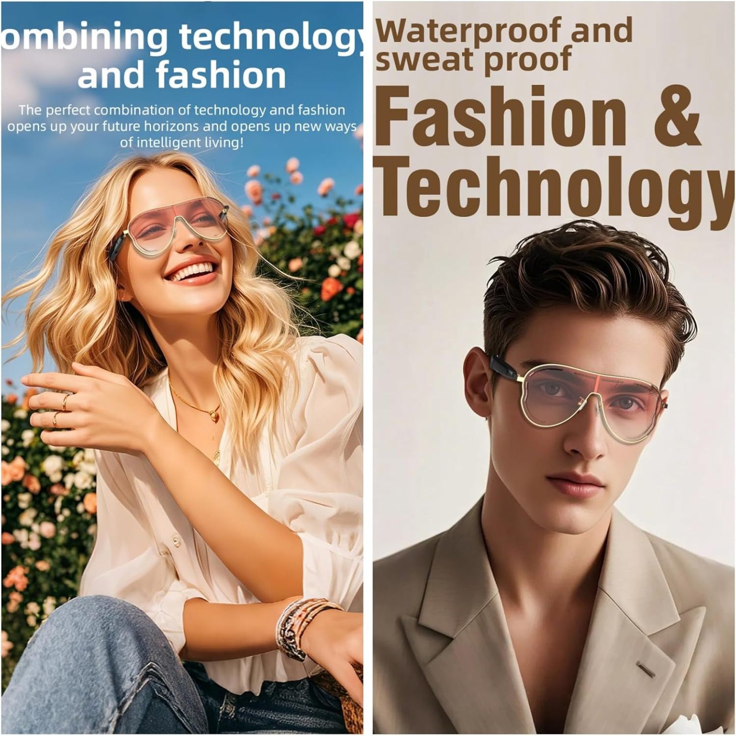 Smart Bluetooth 5.4 Sunglasses with Open-Ear Audio Blue Light Blocking UV Protection Waterproof