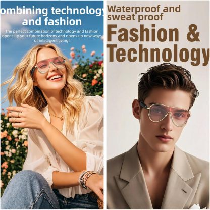 Smart Bluetooth 5.4 Sunglasses with Open-Ear Audio Blue Light Blocking UV Protection Waterproof