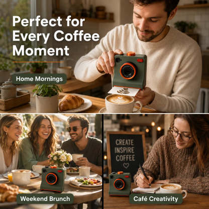 One-Touch Latte Art Camera – 3D Coffee Stencil Printer Kit for Custom Drink Designs