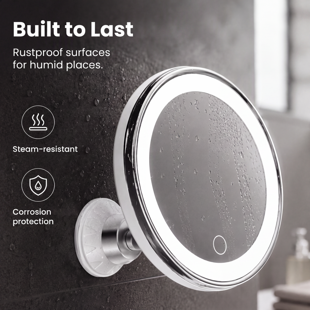 Dual power supply USB and AAA battery powered makeup mirror