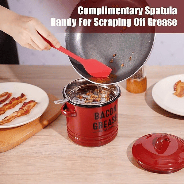 42 OZ Bacon Grease Container With Strainer And Food-Grade Silicone Spatula