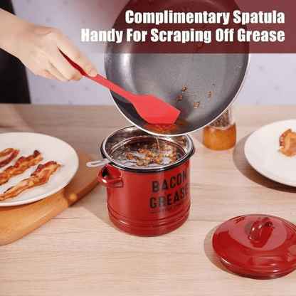 42 OZ Bacon Grease Container With Strainer And Food-Grade Silicone Spatula