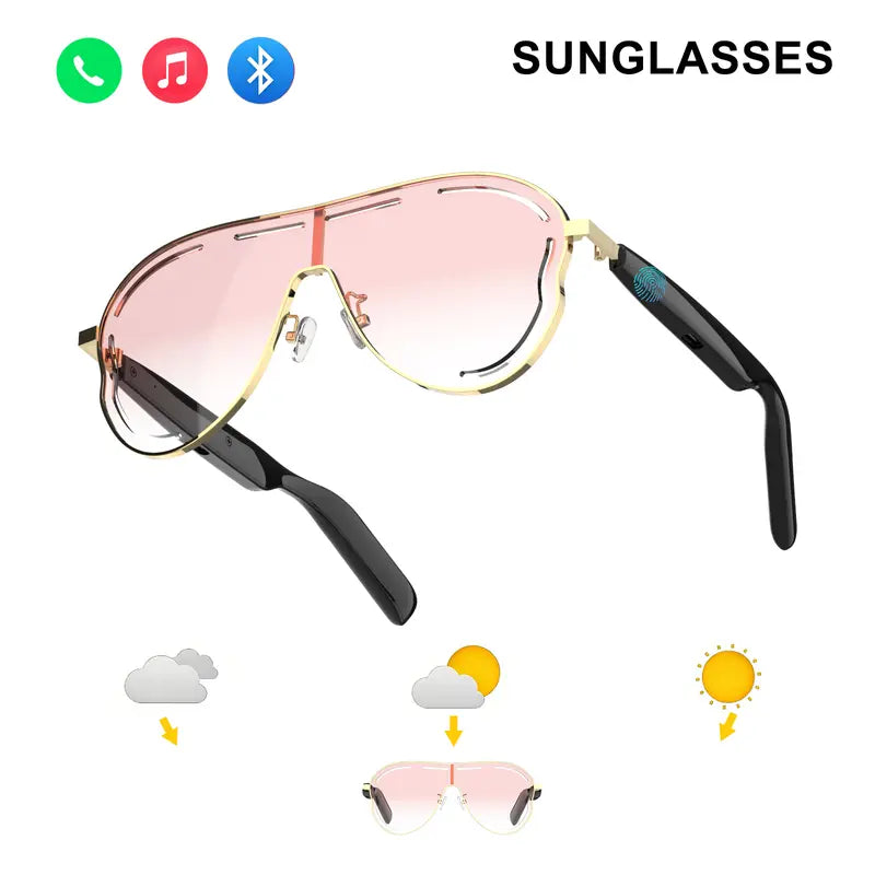 Smart Bluetooth 5.4 Sunglasses with Open-Ear Audio Blue Light Blocking UV Protection Waterproof