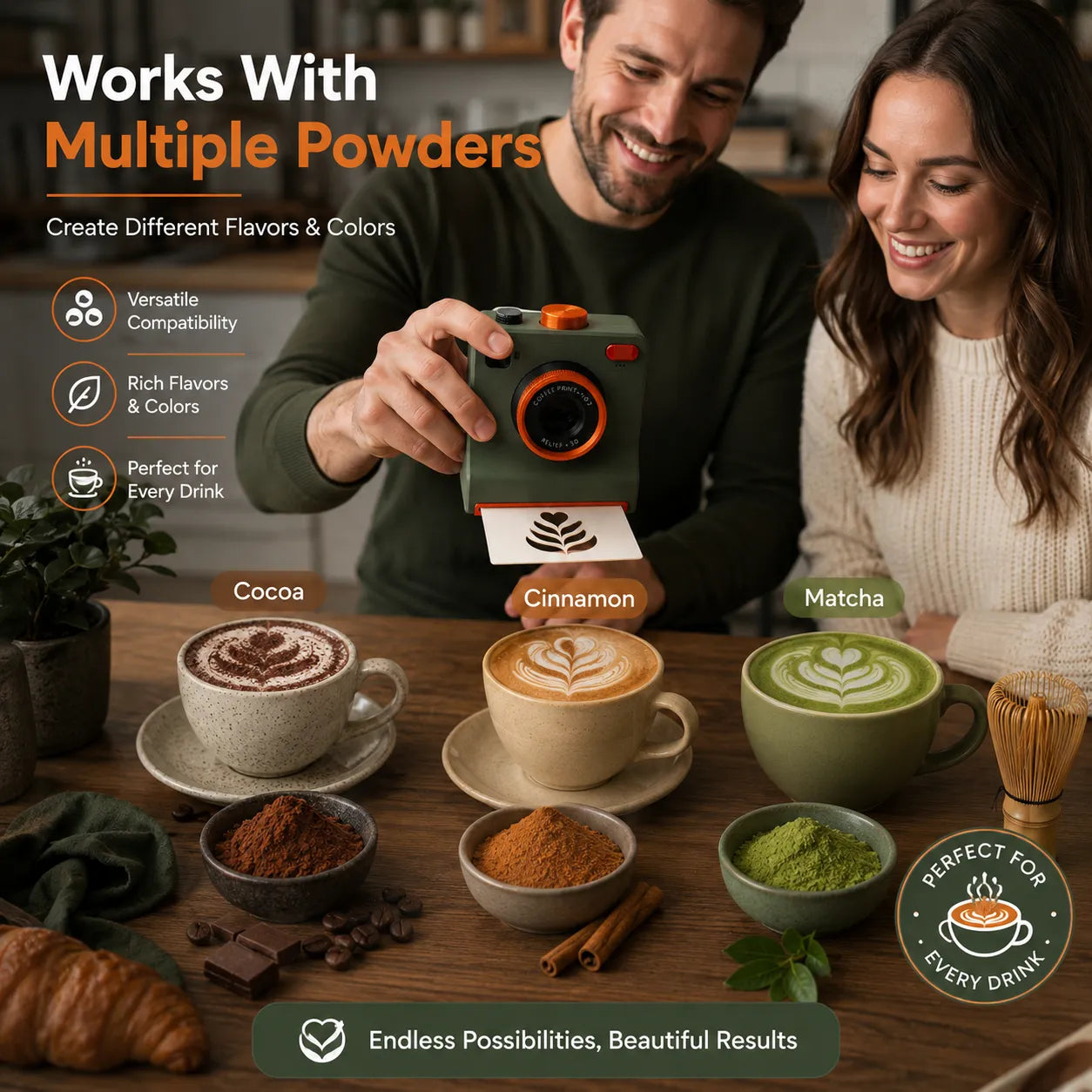 One-Touch Latte Art Camera – 3D Coffee Stencil Printer Kit for Custom Drink Designs