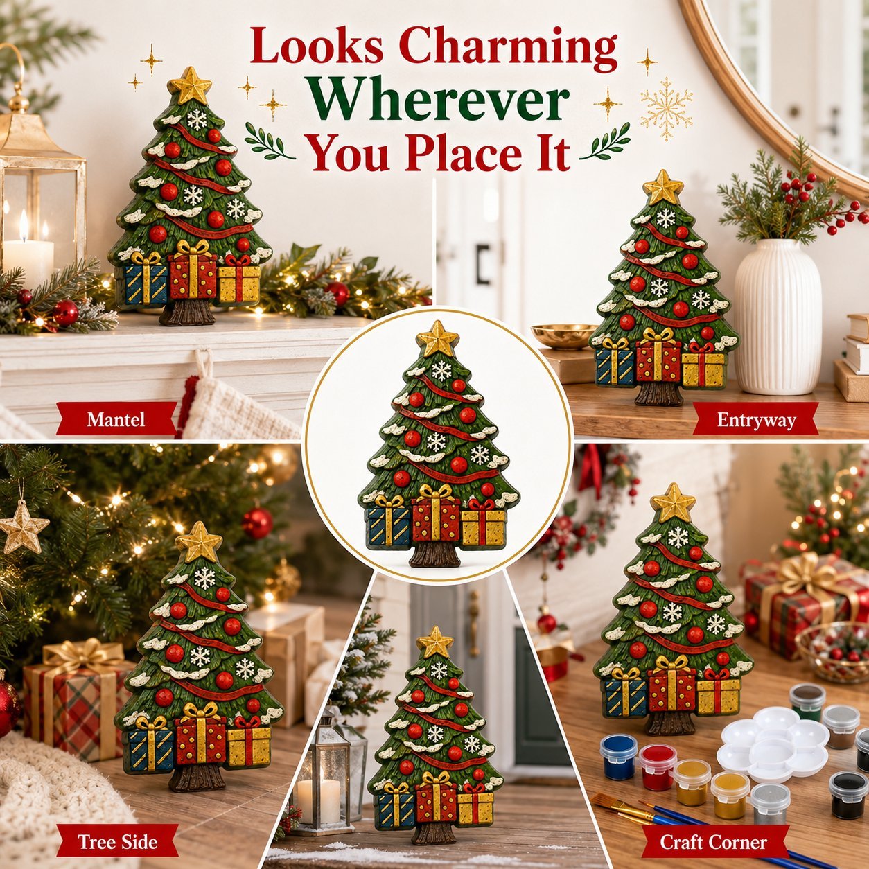 DIY Christmas Tree Mold & Paint Craft Kit | Reusable 3D Mold with 8 Acrylic Paints, 2 Brushes & Festive Detail Guide